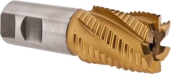 Hertel - 1-1/2" Diam, Coarse Pitch, 2" LOC, 6 Flute Cobalt Roughing Square End Mill - TiN Finish, 4-1/2" OAL, 1-1/4" Shank Diam, Single End, 30° Helix - Americas Industrial Supply