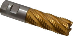 Hertel - 1-1/4" Diam, Coarse Pitch, 3" LOC, 6 Flute Cobalt Roughing Square End Mill - TiN Finish, 5-1/2" OAL, 1-1/4" Shank Diam, Single End, 30° Helix - Americas Industrial Supply