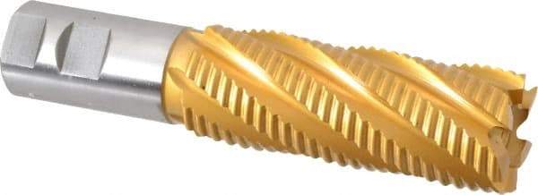 Hertel - 1-1/2" Diam, Coarse Pitch, 4" LOC, 6 Flute Cobalt Roughing Square End Mill - TiN Finish, 6-1/2" OAL, 1-1/4" Shank Diam, Single End, 30° Helix - Americas Industrial Supply