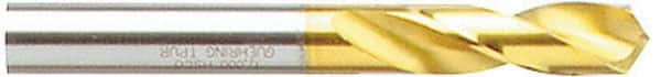 Guhring - 0.3543" 130° Parabolic Flute Cobalt Screw Machine Drill Bit - TiN Finish, Right Hand Cut, 40mm Flute Length, 84mm OAL, Standard Point, Straight Shank - Americas Industrial Supply