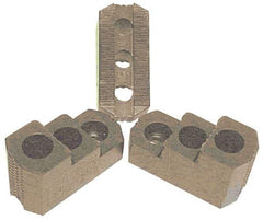 H & R Manufacturing - 15" Max Chuck Diam Compatibility, Case Hardened Steel 1.5mm x 60° Serrated Hard Lathe Top Jaws - 2 Steps, 1" Groove Width, 2-1/2" Wide x 5-1/2" Long x 3-15/32" High - Americas Industrial Supply