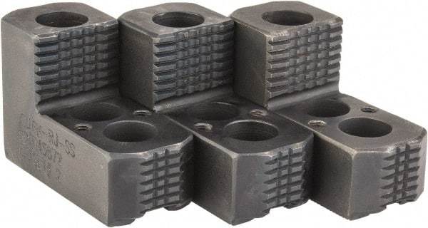 H & R Manufacturing - 6" Max Chuck Diam Compatibility, Case Hardened Steel 1.5mm x 60° Serrated Hard Lathe Top Jaws - 1 Step, 0.472" Groove Width, 1-1/4" Wide x 3" Long x 1.969" High - Americas Industrial Supply