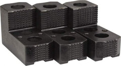 H & R Manufacturing - 10 to 11" Chuck Diam Compatibility, Case Hardened Steel 1.5mm x 60° Serrated Hard Lathe Top Jaws - 1 Step, 0.63" Groove Width, 1-3/4" Wide x 4-1/4" Long x 2-15/32" High - Americas Industrial Supply