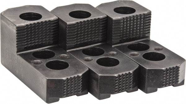 H & R Manufacturing - 12" Max Chuck Diam Compatibility, Case Hardened Steel 1.5mm x 60° Serrated Hard Lathe Top Jaws - 1 Step, 0.827" Groove Width, 2" Wide x 4-7/8" Long x 2-15/32" High - Americas Industrial Supply