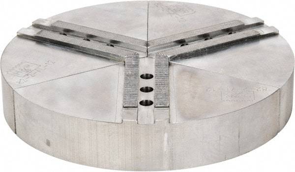 H & R Manufacturing - 11" Chuck Capacity, 1.5mm x 60° Serrated Attachment, Round Soft Lathe Chuck Jaw - 3 Jaws, Aluminum, 1.181" Btw Mount Hole Ctrs, 5" Long x 12" Wide x 2" High, 0.63" Groove, 12mm Fastener - Americas Industrial Supply