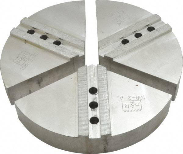 H & R Manufacturing - 12" Chuck Capacity, 1.5mm x 60° Serrated Attachment, Round Soft Lathe Chuck Jaw - 3 Jaws, Aluminum, 1.181" Btw Mount Hole Ctrs, 6" Long x 12" Wide x 2" High, 0.71" Groove, 14mm Fastener - Americas Industrial Supply