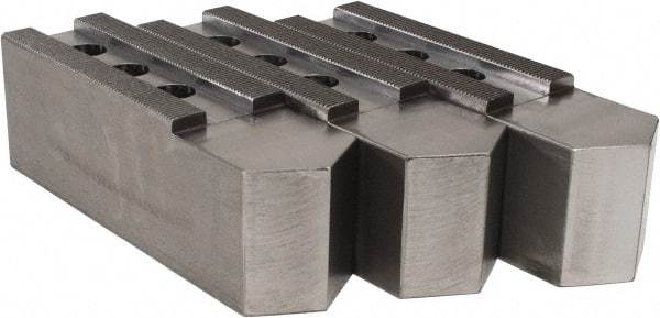H & R Manufacturing - 16 to 20" Chuck Capacity, 3/32 x 90° Serrated Attachment, Square Soft Lathe Chuck Jaw - 3 Jaws, Steel, 1-9/16" Btw Mount Hole Ctrs, 9" Long x 2-1/2" Wide x 3" High, 1" Groove - Americas Industrial Supply