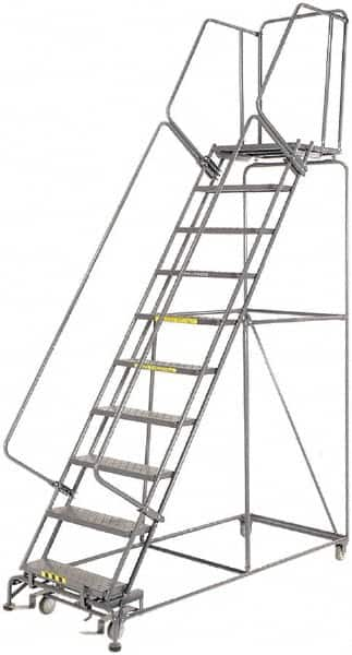 Ballymore - 133" 10 Step Ladder - 450 Lb Capacity, 100" Platform Height, 32" Base Width x 81" Depth, Expanded Metal Tread - Americas Industrial Supply