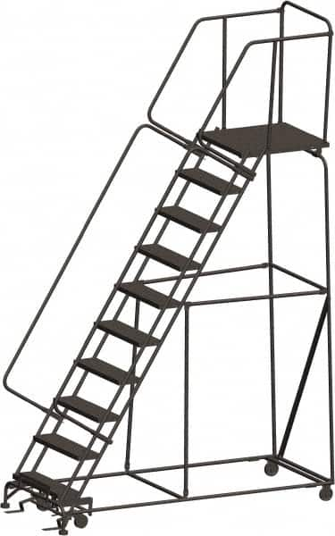 Ballymore - 133" 10 Step Ladder - 450 Lb Capacity, 100" Platform Height, 32" Base Width x 88" Depth, Expanded Metal Tread - Americas Industrial Supply