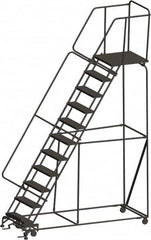 Ballymore - 143" 11 Step Ladder - 450 Lb Capacity, 110" Platform Height, 32" Base Width x 94" Depth, Expanded Metal Tread - Americas Industrial Supply