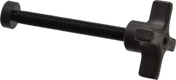 Made in USA - 3/8-16 Lobed Shoulder Swivel Pad Tip Steel Thumb Screw - 4-1/2" OAL, 2" Head Diam x 1-1/8" Head Height, Black Oxide Finish - Americas Industrial Supply