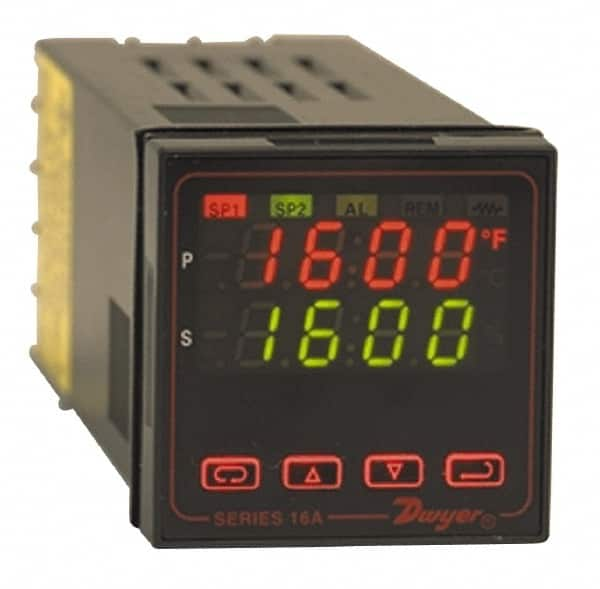 Dwyer - -350 to 4,208°F 1/16 DIN Temperature/Process Control - Dual 4-Digit LCD Display, Fuzzy Logic PID Control, 100-240 VAC/VDC - Americas Industrial Supply