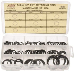 Made in USA - 140 Piece, 1/2 to 1-1/4", SpRing Assortment Steel, Snap External Retaining Ring Assortment - Includes Compartmented Case - Americas Industrial Supply