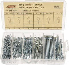 Value Collection - 150 Piece, 1/16 to 3/16" Pin Diam, Hitch Pin Assortment - 1-9/16 to 3-1/4" Long, Spring Steel - Americas Industrial Supply