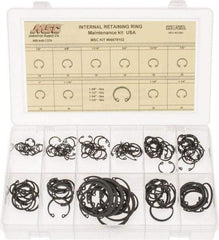Made in USA - 150 Piece, 1/2 to 1-3/4", SpRing Assortment Steel, Snap Internal Retaining Ring Assortment - Includes Compartmented Case - Americas Industrial Supply
