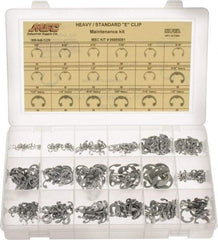 Made in USA - 565 Piece, 1/8 to 3/4", Steel, E Style External Retaining Ring Assortment - Includes Compartmented Case - Americas Industrial Supply