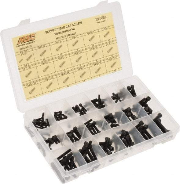 Value Collection - 190 Piece Steel Socket Head Cap Screws - #6-32 to 1/4-28 Thread - Americas Industrial Supply