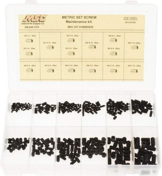 Value Collection - 375 Piece, M3 to M8, Steel Set Screw Assortment - Hex Head, Hex Socket Drive, 3 to 16mm Long - Americas Industrial Supply