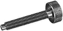 Gibraltar - 5/16-18 Knurled Shoulderless Dog Point Tip Grade 12L14 Steel Thumb Screw - 2-3/8" OAL, 1-1/8" Head Diam x 3/8" Head Height, Black Oxide Finish - Americas Industrial Supply