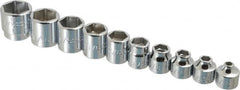 Proto - 10 Piece 3/8" Drive Standard Socket Set - 6 Points, 3/16 to 3/4", Inch Measurement Standard - Americas Industrial Supply