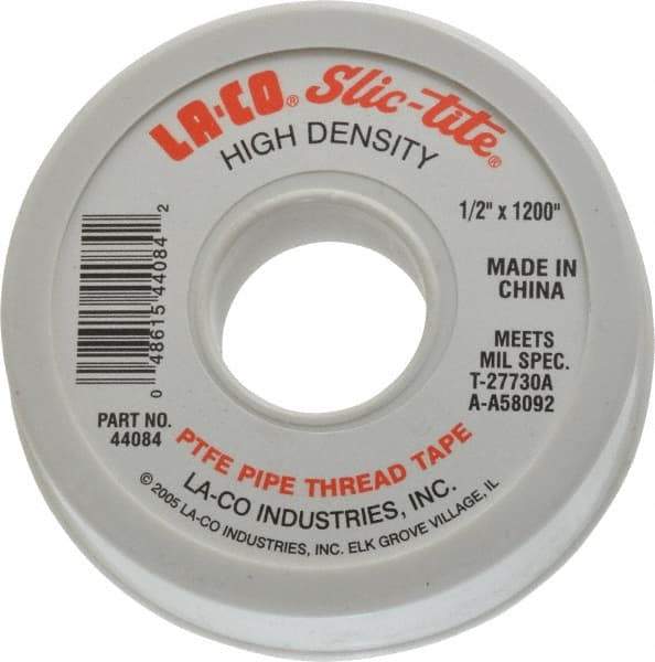 LA-CO - 1/2" Wide x 1,200" Long General Purpose Pipe Repair Tape - 3 mil Thick, -450 to 550°F, White - Americas Industrial Supply