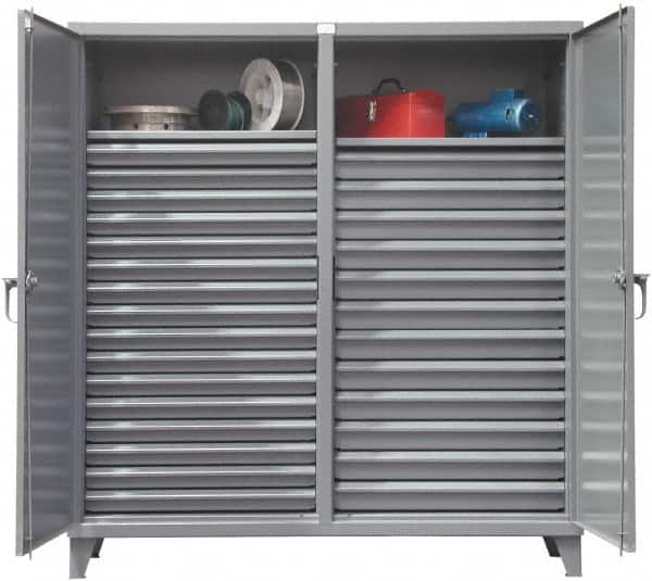 Strong Hold - 2 Shelf 28 Bin Locking Storage Cabinet - Steel, 72" Wide x 24" Deep x 78" High, Dark Gray - Americas Industrial Supply