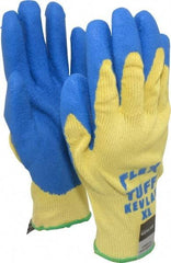 MCR Safety - Size XL (10), Latex Coated Cut Resistant Gloves - 11" Long, Palm & Fingers Coated, Kevlar Lining, Knit Wrist, Yellow/Blue, Paired - Americas Industrial Supply