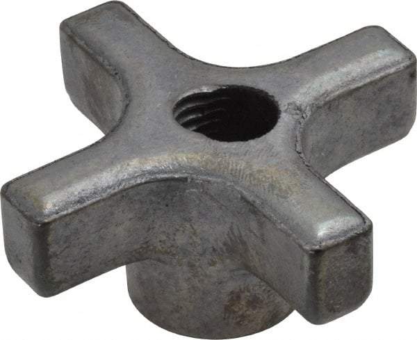 Made in USA - 2" Diam, 3/8-16 Thread, 1" High, Cast Steel, Cadmium Plated, Quick Acting Hand Knob - 13/16" Hub Diam, 25/64" Quick Release Distance, 1/2" Hub Height, 1/2" Head Height - Americas Industrial Supply