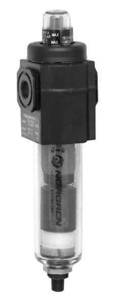 Norgren - 3/8" Port Coalescing Filter - Polycarbonate Bowl, Manual Drain, 150 Max psi, 0.01 Micron Rating, 1.98" Wide x 7-1/2" High - Americas Industrial Supply