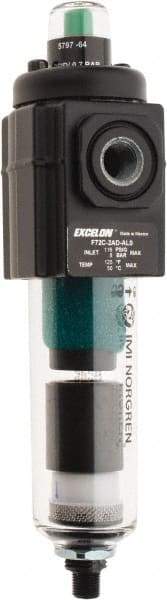 Norgren - 1/4" Port Coalescing Filter - Polycarbonate Bowl, Automatic Drain, 150 Max psi, 0.01 Micron Rating, 1.98" Wide x 7-1/2" High - Americas Industrial Supply