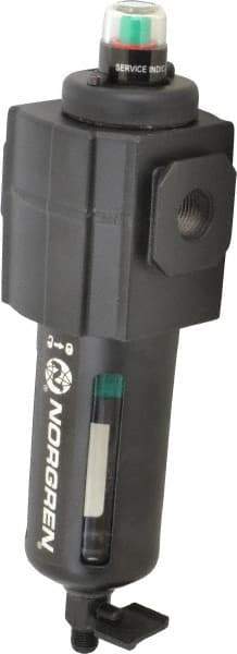 Norgren - 3/8" Port Coalescing Filter - Polycarbonate Bowl, Manual Drain, 150 Max psi, 0.01 Micron Rating, 2.68" Wide x 8.16" High - Americas Industrial Supply