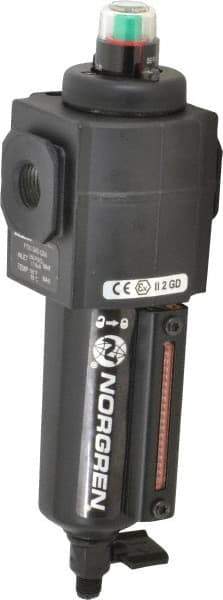 Norgren - 3/8" Port Coalescing Filter - Aluminum Bowl, Manual Drain, 250 Max psi, 0.01 Micron Rating, 2.68" Wide x 8.16" High - Americas Industrial Supply