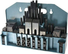 Value Collection - 52 Piece Fixturing Step Block & Clamp Set with 1" Step Block, 7/16" T-Slot, 3/8-16 Stud Thread - 11/16" Nut Width, 3, 4, 5, 6, 7 & 8" Stud Lengths - Americas Industrial Supply
