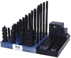 TE-CO - 50 Piece Fixturing Step Block & Clamp Set with 1-1/2" Step Block, 1" T-Slot, 3/4-10 Stud Thread - 1-5/8" Nut Width, 3, 4, 5, 6, 7 & 8" Stud Lengths - Americas Industrial Supply