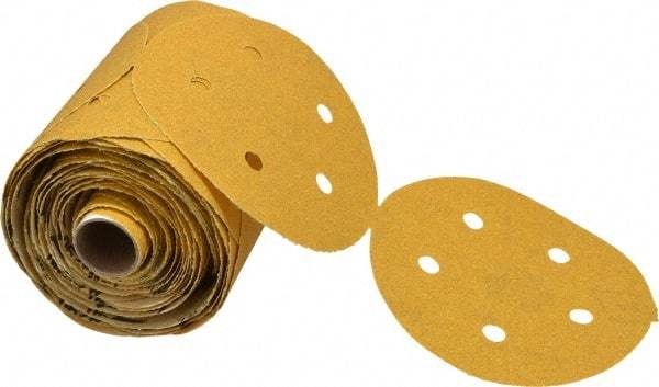 Norton - 5" Diam, 80 Grit Aluminum Oxide Adhesive PSA Disc - Coarse Grade, Gold, C Weighted Backing, Flexible - Americas Industrial Supply