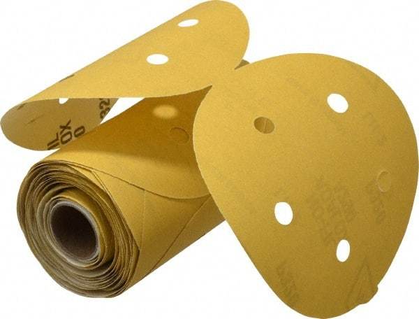 Norton - 5" Diam, 320 Grit Aluminum Oxide Adhesive PSA Disc - Very Fine Grade, Gold, C Weighted Backing, Flexible - Americas Industrial Supply