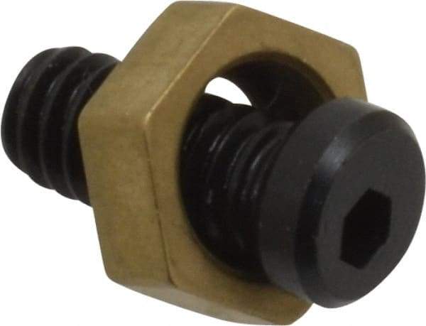 Mitee-Bite - 5/16" Brass Hex, 8-32 Stud Thread, Symmetrical Hex Clamp - 0.11" Hex Height, 205 Lb Holding Force, Hardened Steel Stud, 23/64" Long Thread, 1.5 Ft/Lb Torque, 10 Clamps - Americas Industrial Supply