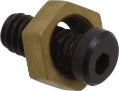Mitee-Bite - 5/16" Brass Hex, 8-32 Stud Thread, Symmetrical Hex Clamp - 0.11" Hex Height, 205 Lb Holding Force, Hardened Steel Stud, 23/64" Long Thread, 1.5 Ft/Lb Torque, 10 Clamps - Americas Industrial Supply