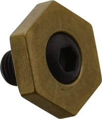 Mitee-Bite - 13/16" Brass Hex, 5/16-24 Stud Thread, Symmetrical Hex Clamp - 3/16" Hex Height, 800 Lb Holding Force, Hardened Steel Stud, 15/32" Long Thread, 8.3 Ft/Lb Torque, 12 Clamps - Americas Industrial Supply