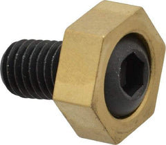 Mitee-Bite - 1" Brass Hex, 1/2-13 Stud Thread, Symmetrical Hex Clamp - 3/8" Hex Height, 4,000 Lb Holding Force, Hardened Steel Stud, 29/32" Long Thread, 65 Ft/Lb Torque, 8 Clamps - Americas Industrial Supply