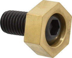 Mitee-Bite - 1-3/16" Brass Hex, 5/8-11 Stud Thread, Symmetrical Hex Clamp - 1/2" Hex Height, 6,000 Lb Holding Force, Hardened Steel Stud, 1-1/8" Long Thread, 100 Ft/Lb Torque, 4 Clamps - Americas Industrial Supply