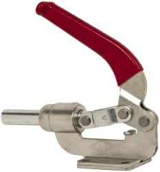 De-Sta-Co - 800 Lb Load Capacity, Flanged Base, Carbon Steel, Standard Straight Line Action Clamp - 4 Mounting Holes, 0.38" Mounting Hole Diam, 0.62" Plunger Diam, Whale Tail Handle - Americas Industrial Supply