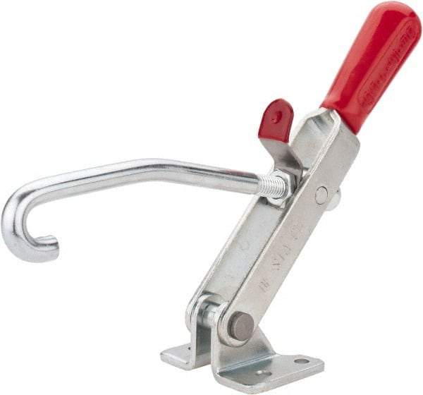 De-Sta-Co - 375 Lb Capacity, Horizontal, J Hook, Flanged Base, Carbon Steel Pull Action Latch Clamp - 4" Drawing Movement, 8.82" OAL, Straight Handle - Americas Industrial Supply
