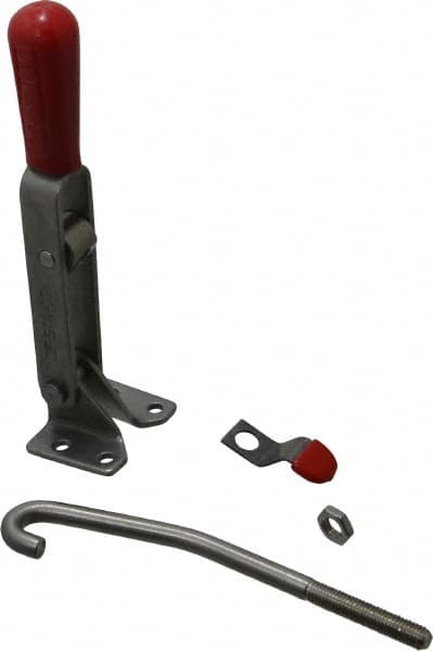 De-Sta-Co - 450 Lb Capacity, Horizontal, J Hook, Flanged Base, Stainless Steel Pull Action Latch Clamp - 4" Drawing Movement, 8.82" OAL, Straight Handle - Americas Industrial Supply