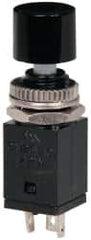 GC/Waldom - 0.315 Inch Mount Hole, Miniature Pushbutton Switch Only - Round, Black Pushbutton, Nonilluminated, Maintained (MA), On-On - Americas Industrial Supply
