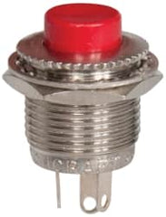 GC/Waldom - 0.469 Inch Mount Hole, Miniature Pushbutton Switch Only - Round, Red Pushbutton, Nonilluminated, Momentary (MO), On-Off - Americas Industrial Supply