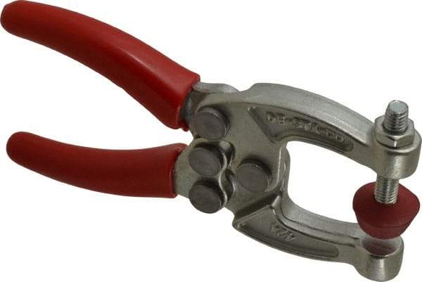 De-Sta-Co - 889.64 N Load Capacity, 1.08" Throat Depth, 4.63" OAL, Carbon Steel, C Style Plier Clamp - 2.06" Max Jaw Capacity, M6x1 Spindle, 2.06" Open Throat Height, Red Handle, Spindle End - Americas Industrial Supply