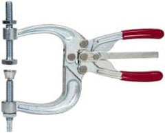 De-Sta-Co - 3113.76 N Load Capacity, 2.72" Throat Depth, 8.51" OAL, Carbon Steel, C Style Plier Clamp - 4.65" Max Jaw Capacity, M10x1.25 Spindle, 4.65" Open Throat Height, Red Handle, Spindle End - Americas Industrial Supply