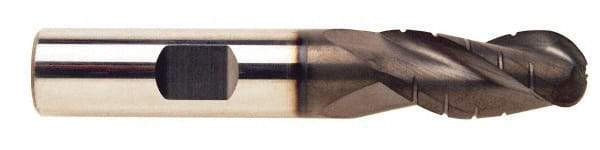 ProMax - 5/8" Diam, 1-1/4" LOC, 3 Flute Solid Carbide Roughing & Finishing Ball End Mill - AlTiN Finish, 3-1/2" OAL, 5/8" Shank Diam, Weldon Shank, 35° Helix, Centercutting, Regular Length - Americas Industrial Supply