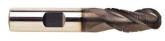 ProMax - 5/8" Diam, 1-1/4" LOC, 3 Flute Solid Carbide Roughing & Finishing Ball End Mill - AlTiN Finish, 3-1/2" OAL, 5/8" Shank Diam, Weldon Shank, 35° Helix, Centercutting, Regular Length - Americas Industrial Supply